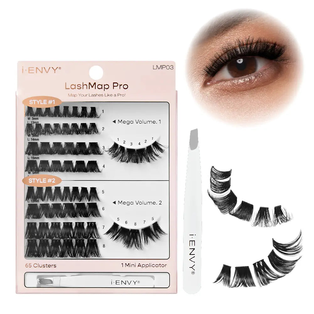 iENVY LashMap Pro Lash Cluster Kit with Mini Tweezer – Beginner Friendly DIY Eyelash Extensions