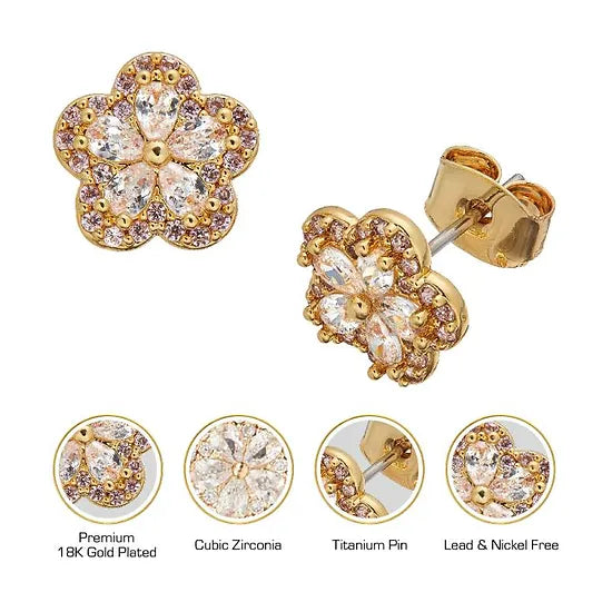 Red By Kiss Jewelry - 18K Gold Plated Cubic Zirconia Stud Earrings