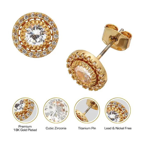 Red By Kiss Jewelry - 18K Gold Plated Cubic Zirconia Stud Earrings