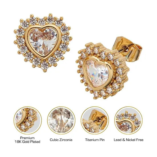 Red By Kiss Jewelry - 18K Gold Plated Cubic Zirconia Stud Earrings
