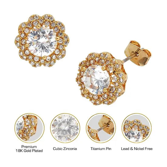 Red By Kiss Jewelry - 18K Gold Plated Cubic Zirconia Stud Earrings