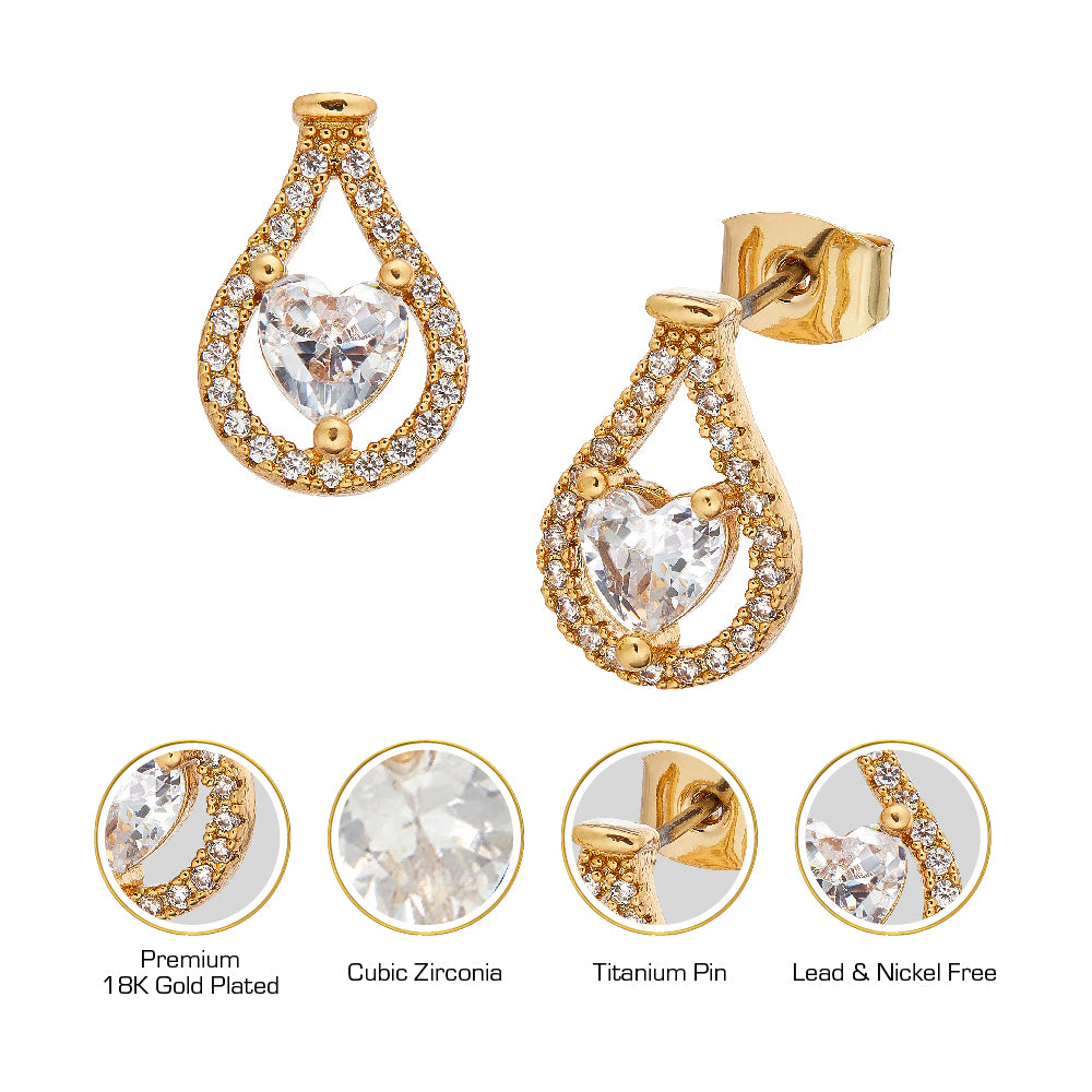Red By Kiss Jewelry - 18K Gold Plated Cubic Zirconia Stud Earrings