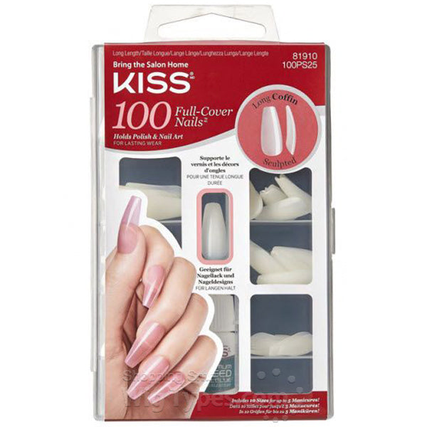 Kiss Press Nails|glitter Heart Coffin Nails 24pcs - Pink/white Full Cover  Press On Nails
